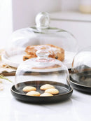 Axyaa Glass Covered Cake Tray for Desserts, Dim Sum, Fruits, and Bread Display