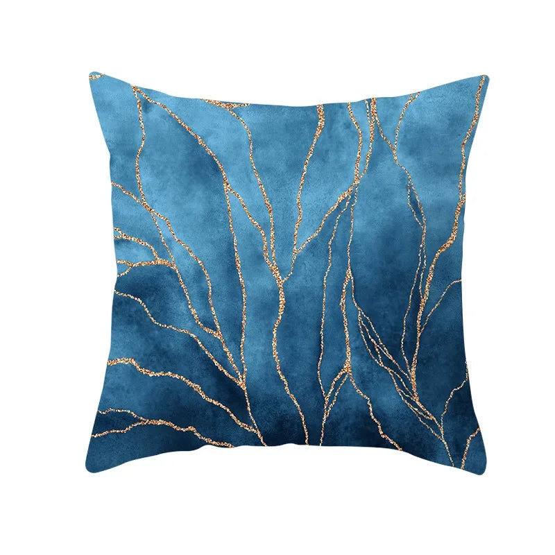 Axyaa Light Luxury Blue Abstract Print Throw Pillow Cover - Marble Stripe
