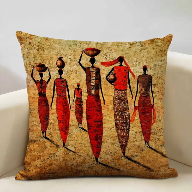 Axyaa African National Style Oil Painting Cushion Cover for Living Room Sofa Art