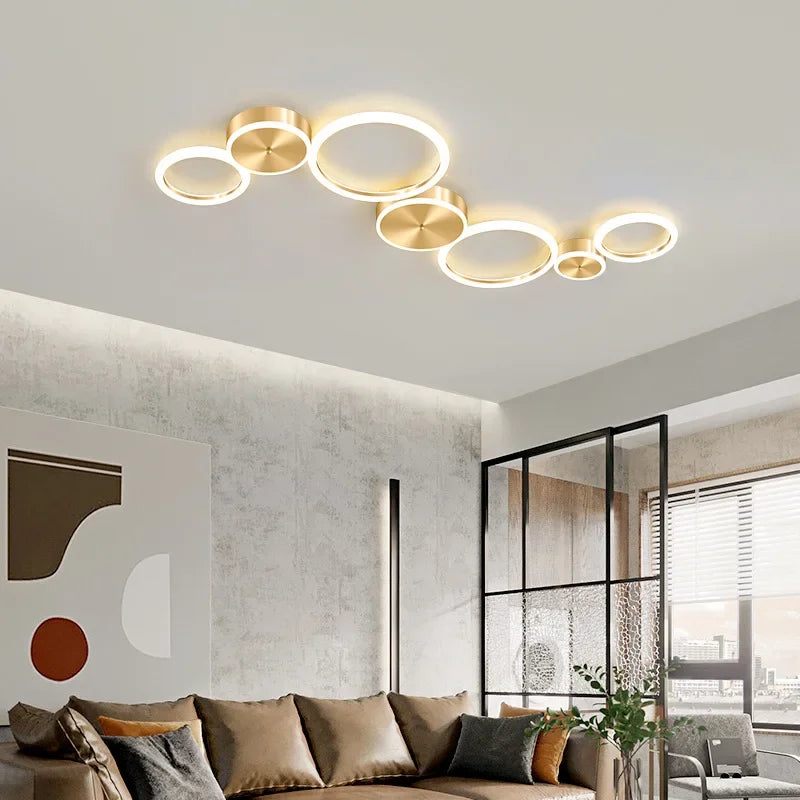 Axya Luxury LED Ceiling Chandelier for Living Dining Bedroom - Golden Circle Rings