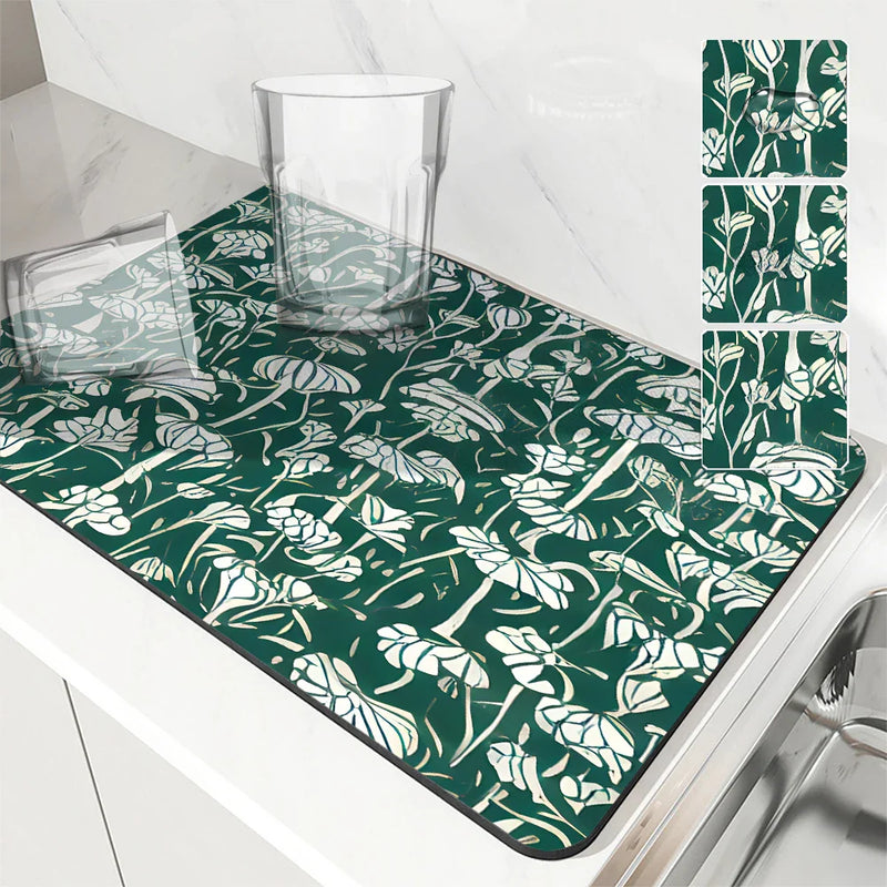 Axyaa Plant Leaf Kitchen Absorbent Draining Mat - Quick Dry Dish Drying Mat