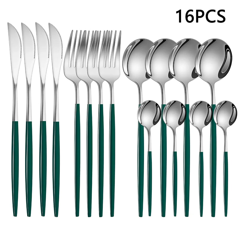 Axyaa 16-Piece Stainless Steel Tableware Set for Home, Hotel, and Restaurant