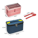 Axyaa Double Layer Lunch Box & Storage Bag Set with Fork Spoon - Leakproof & Microwave-safe