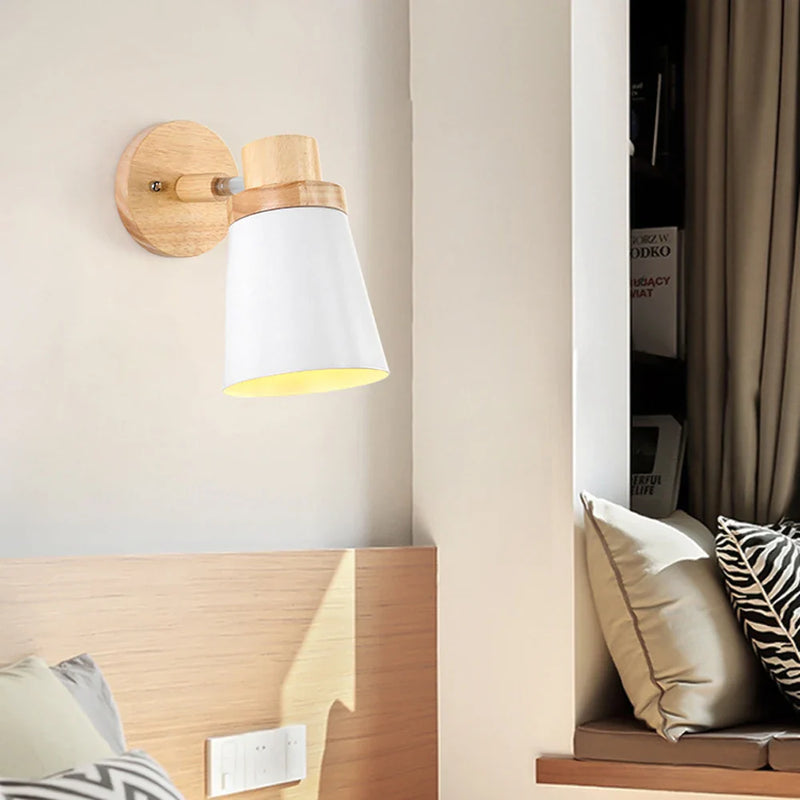 Axya Modern Nordic Wood Wall Light with E27 LED for Bedroom and Living Room