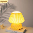 Axyaa Striped Glass Mushroom Table Lamp for Bedroom Decoration and Reading Lighting