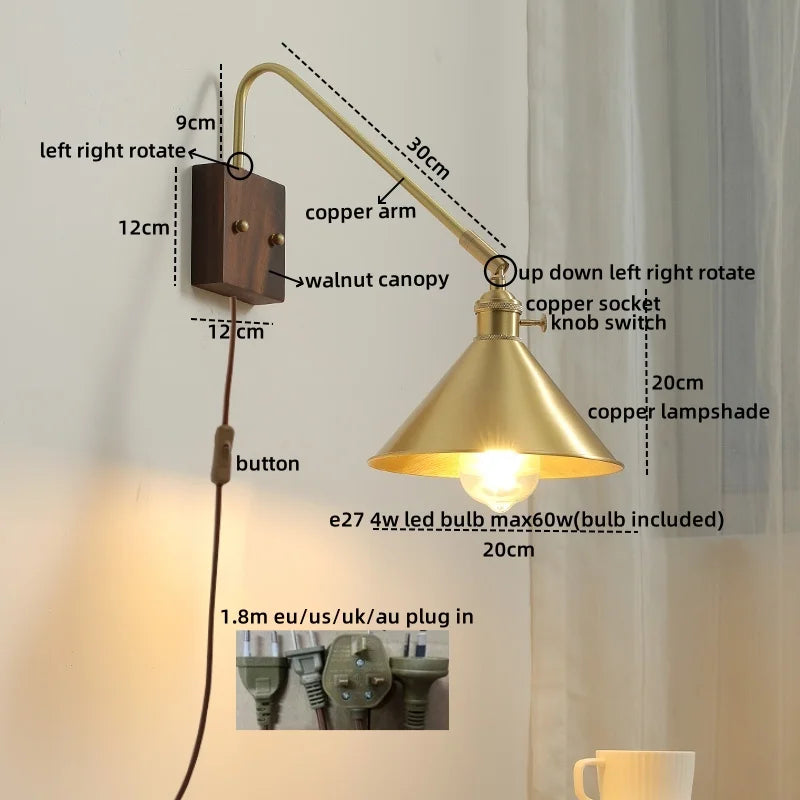 Axyaa Walnut Copper LED Wall Lights for Home Decor and Modern Ambiance