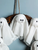 Axyaa Halloween Ghost Wreath: Cute White Fabric Ghosts & Rattan Design