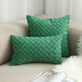 Axyaa Navy Blue Suede Pillow Cover with Green Woven Pattern - 45x45cm/30x50cm