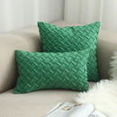 Axyaa Navy Blue Suede Pillow Cover with Green Woven Pattern - 45x45cm/30x50cm