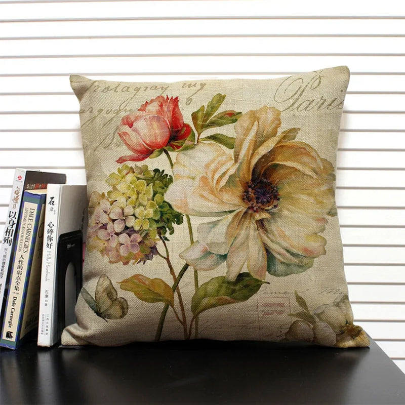 Axyaa Retro Flowers Pattern Cushion Cover - European & American Style Pillow Case