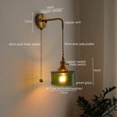 Axyaa Vintage Green Glass Copper Wall Lights with LED and Pull Chain Switch