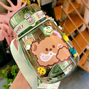 Axyaa Kawaii Jumbo Bear Water Bottle for Kids: Cute Portable Gourd with Straw
