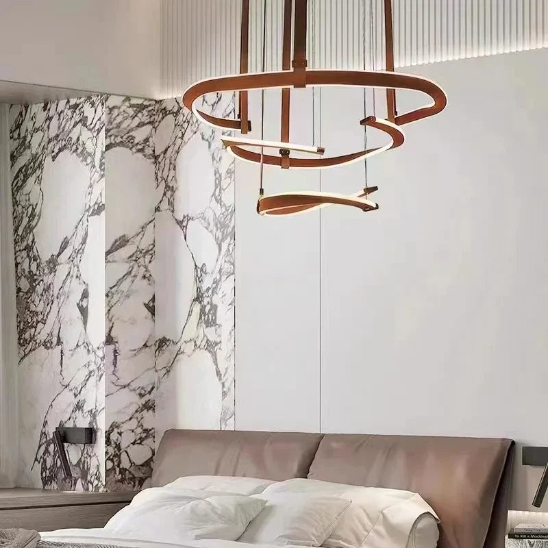 Axyaa Leather Ring Hall Chandelier, Postmodern Designer Villa, Grand Restaurant Main Light