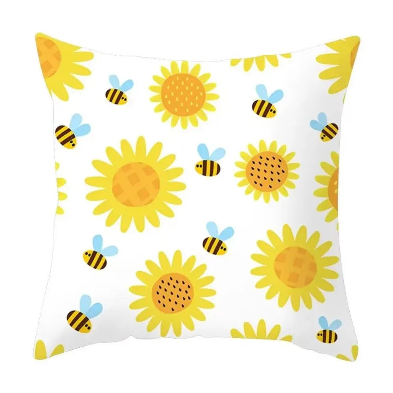 Axyaa Yellow Floral Geometric Pillowcase for Home Decor