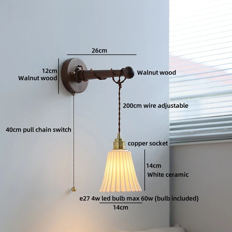 Axyaa Ceramic Wood Brass LED Wall Sconce for Home Decor