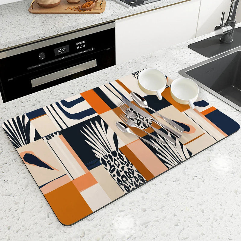 Axyaa Coffee Mat: Quick Dry Kitchen Drying Mat for Draining, Flowers Fruits Design