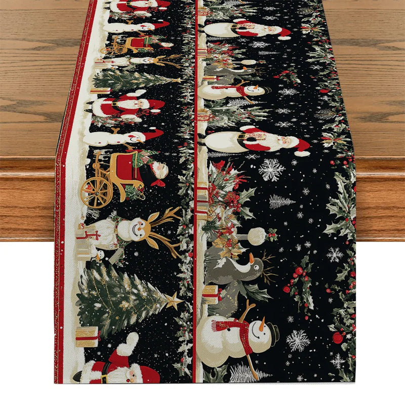 Axyaa Christmas Table Runner Snowman Santa Tree Farmhouse Holiday Decor
