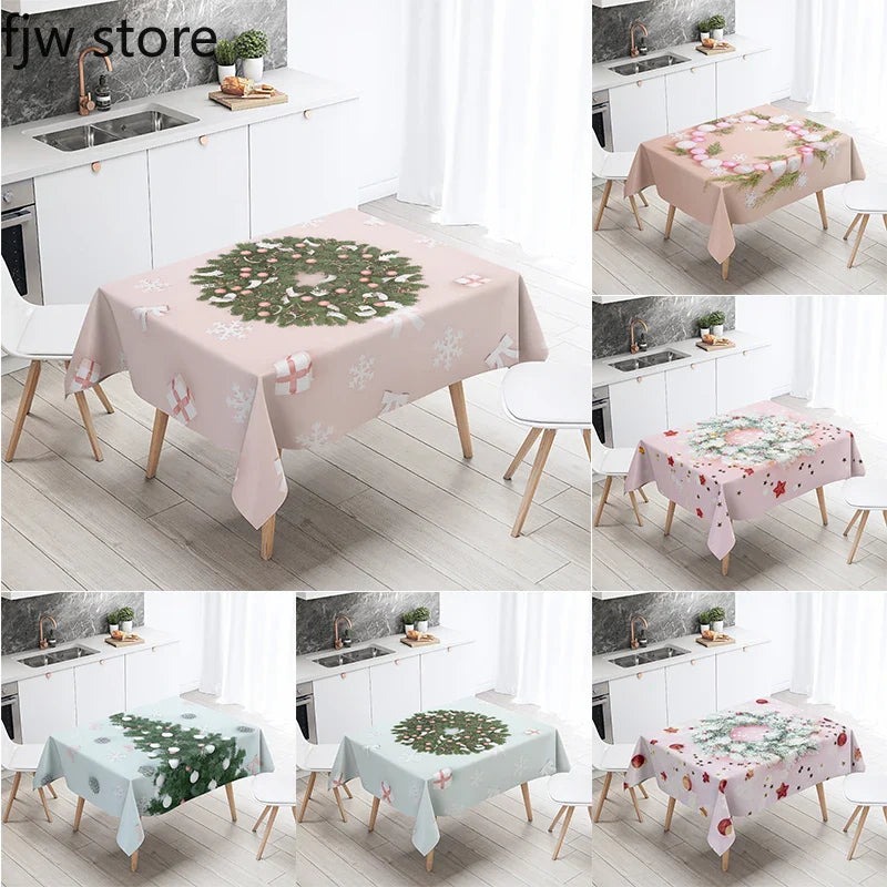 Axyaa Christmas Wreath Tree Tablecloth for Wedding Party Home Decoration