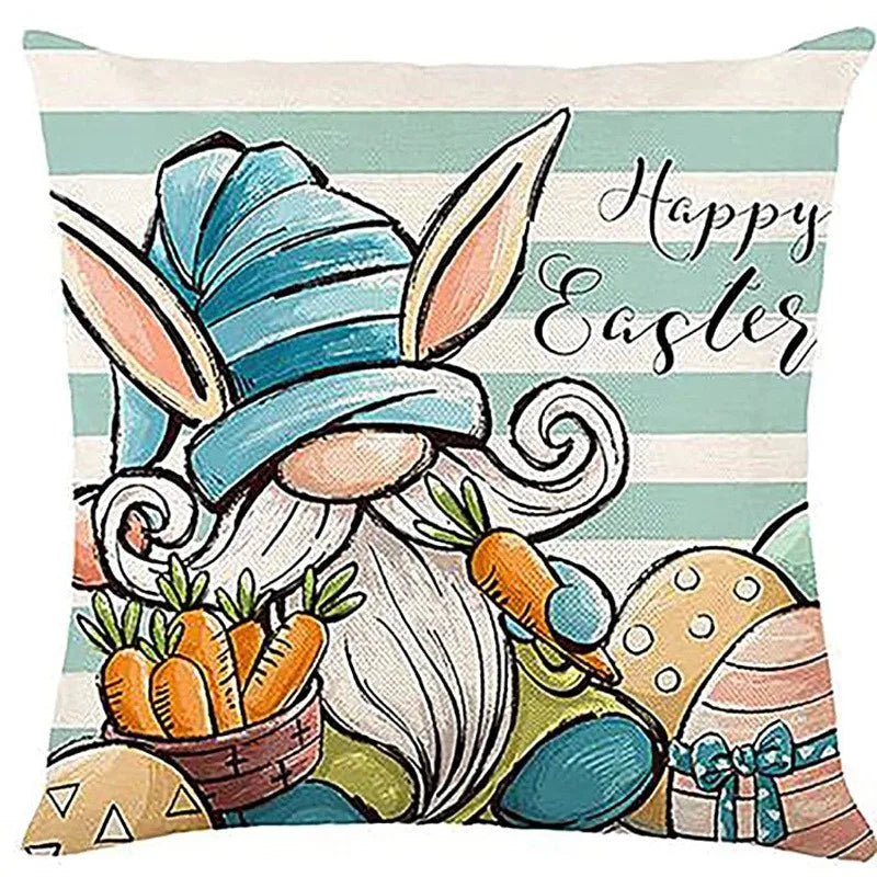 Axyaa Easter Decor Pillow Cover: Dwarf Bunny & Egg Print Farmhouse Sofa Cushion