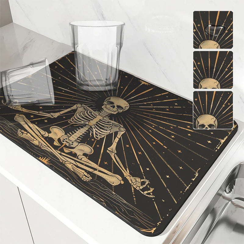 Axyaa Skull Astrology Kitchen Drying Mat - Quick Dry, Anti-Slip & Absorbent Drain Pad