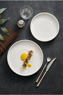 Axyaa Ceramic Steak Plate - Imitation Wood Grain, Straight Edge, White, Hotel Tableware