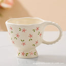 Axyaa Ceramic Breakfast Cup Goblet Mug Oat High Value Small Fresh Floral Cream