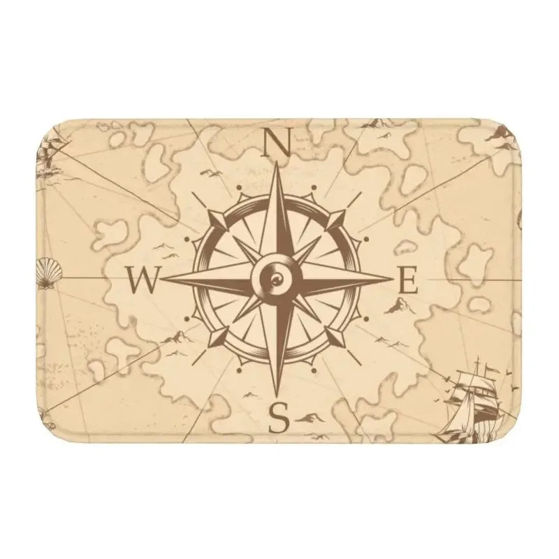 Axyaa Nautical Compass Anchor Rudder Printed Small Non-slip Doormat