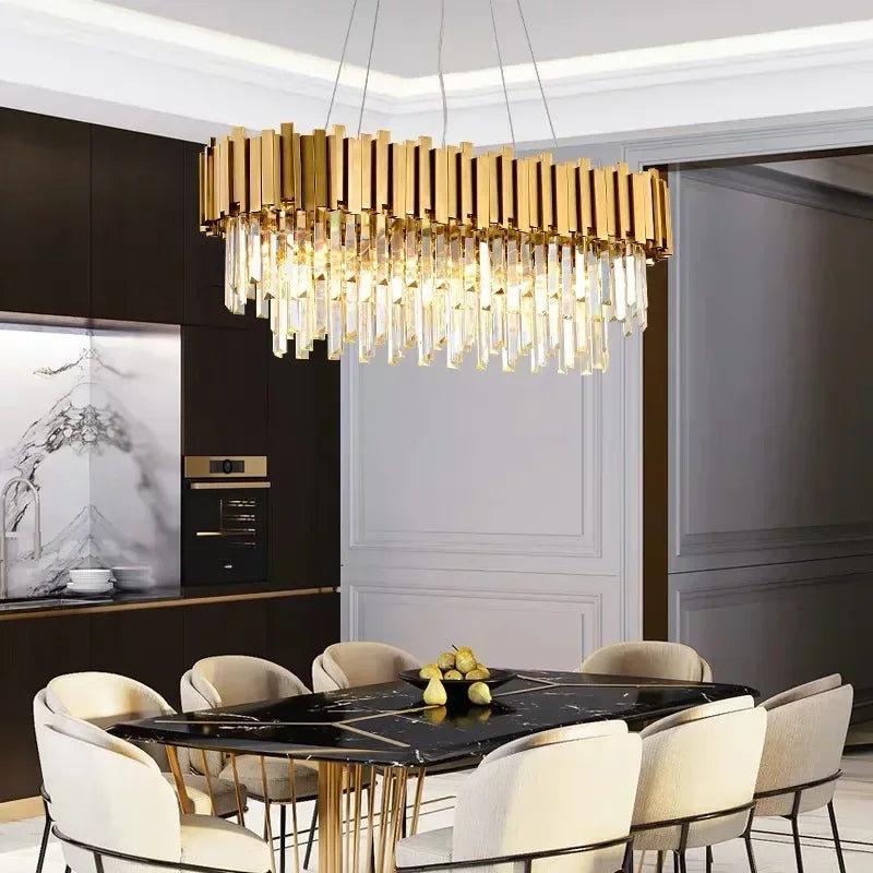 Axyaa Crystal LED Chandelier: Modern Art Deco Luxury Lighting for Dining Room