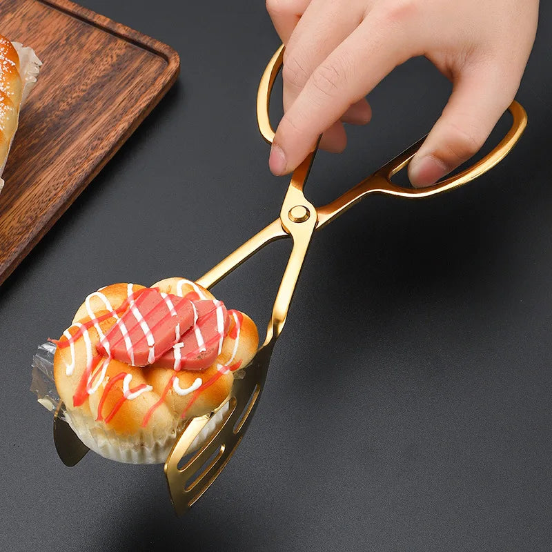 Axyaa Stainless Steel Food Tongs with Golden Handle