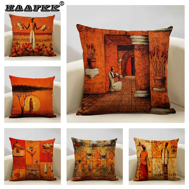 Axyaa African National Style Linen Cushion Cover 45x45cm for Sofa Decor and Artistic Home Decor