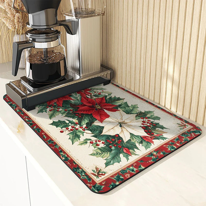Axyaa Christmas Holly Coffee Cup Drying Mat