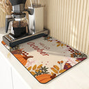 Autumn Harvest Maple Leaves Kitchen Drying Mat by Axyaa