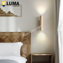 Axyaa Yellow Travertine Stone & Wood Wall Lamp Sconce for Bedroom Living Room