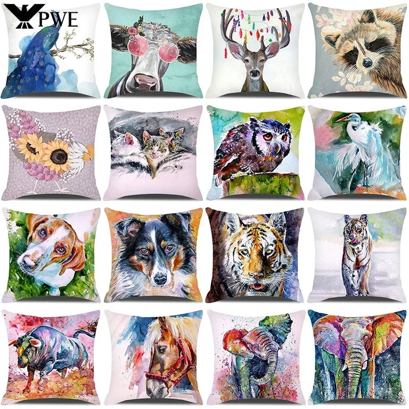 Axyaa Cartoon Animals Portrait Cushion Cover 45x45cm