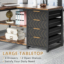 Axyaa L-Shaped Computer Desk with Storage Drawers and Shelves