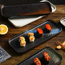 Axyaa 12" Ceramic Sushi BBQ Plate - Rectangular Tray for Desserts, Noodles.