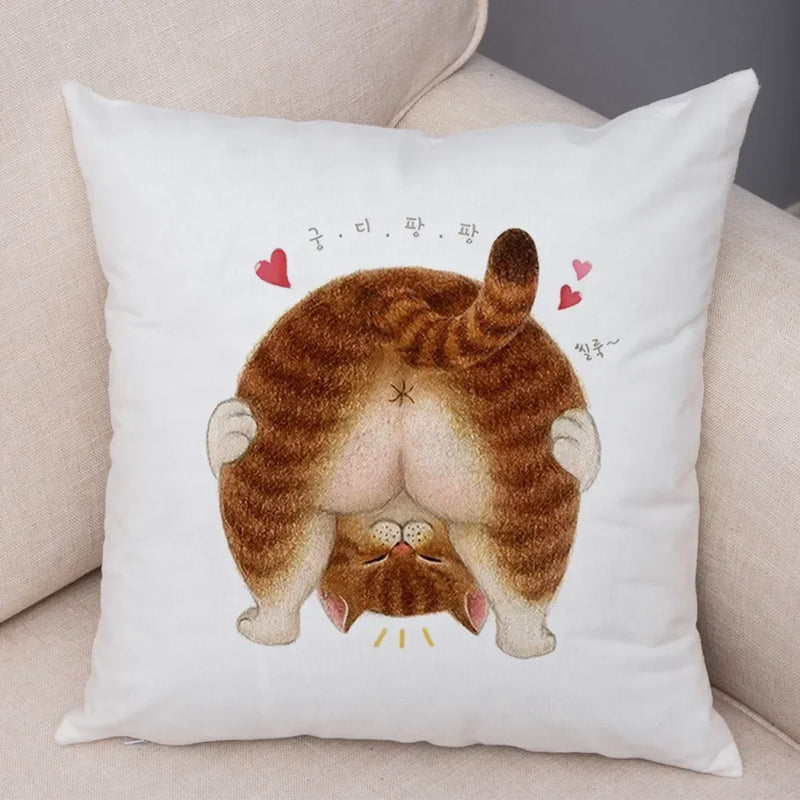 Axyaa Cartoon Cat Decorative Cushion Cover for Home, Sofa, Kids Room