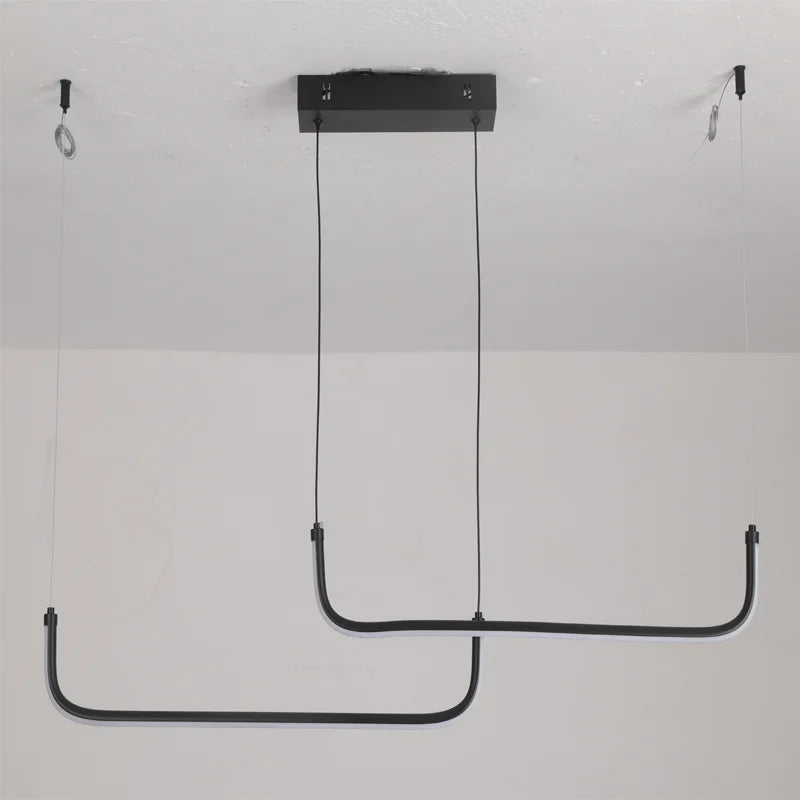 Axyaa Modern LED Pendant Light for Dining Room, Adjustable Height, Black Linear Fixture