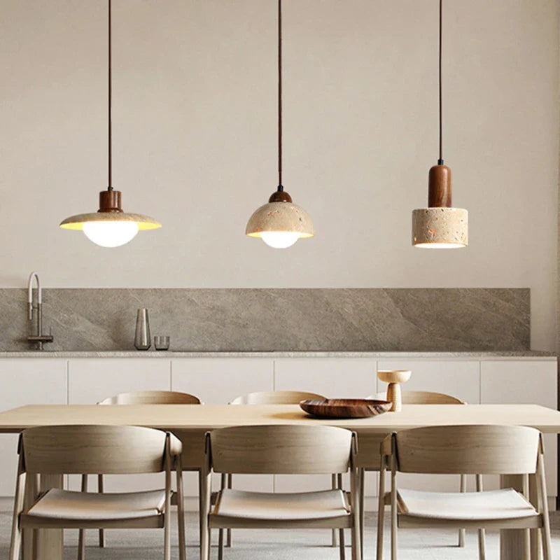 Axyaa Wabi Sabi Stone Pendant Light: Retro LED Bedside Lighting for Home Decor