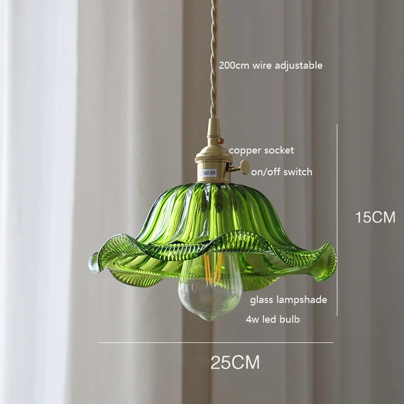 Axyaa White Green Glass LED Pendant Light with Copper Socket