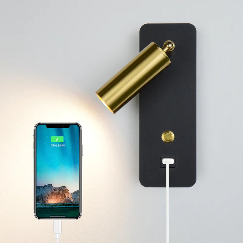Axyaa LED Wall Lights With Switch and USB Interface - Modern White/Black Wall Lamps