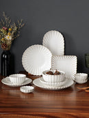 Axyaa Classic White Ceramic Dinnerware Set with Bowls, Plates, and Steak Dishes