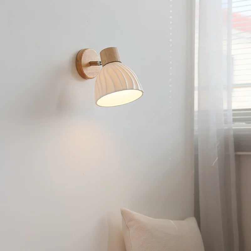 Axyaa Ceramic LED Wall Sconce: Nordic Minimalist White Bedroom Light