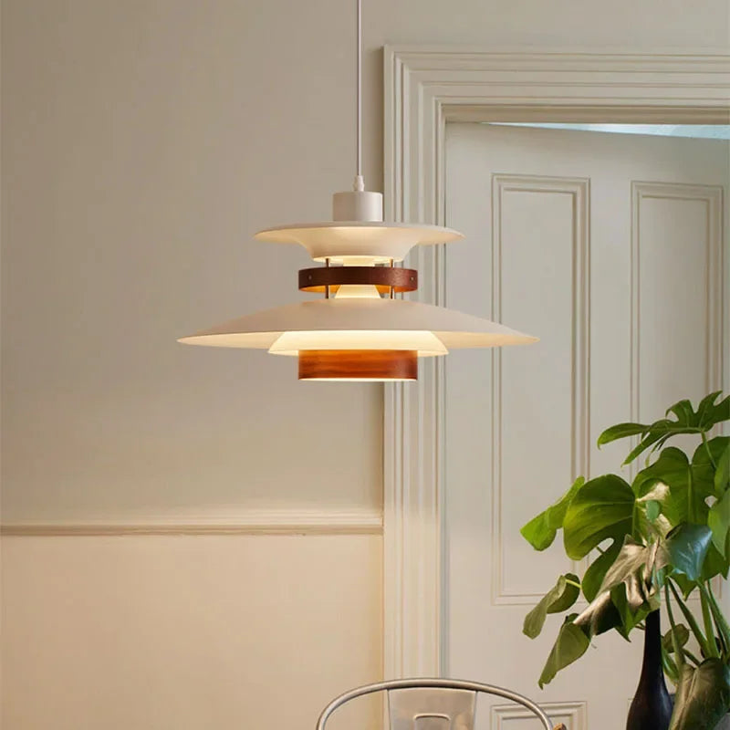 Axyaa Walnut Chandelier: Japanese Retro Flying Saucer Pendant Lighting