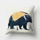 Axyaa Minimalist Spring Tree Landscape Pillow Cover - Bear Penguin Cartoon Animal Pillowcase