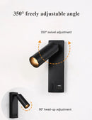Axyaa Black Brass LED Wall Lamp with USB Port and Switch
