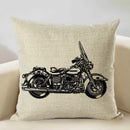 Axyaa Motorcycle Pattern Cushion Cover 45x45cm - Black and White Design
