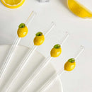 Axyaa Lemon Glass Straws: 5Pcs Reusable Decorative Drinkware for Smoothies & Cocktails