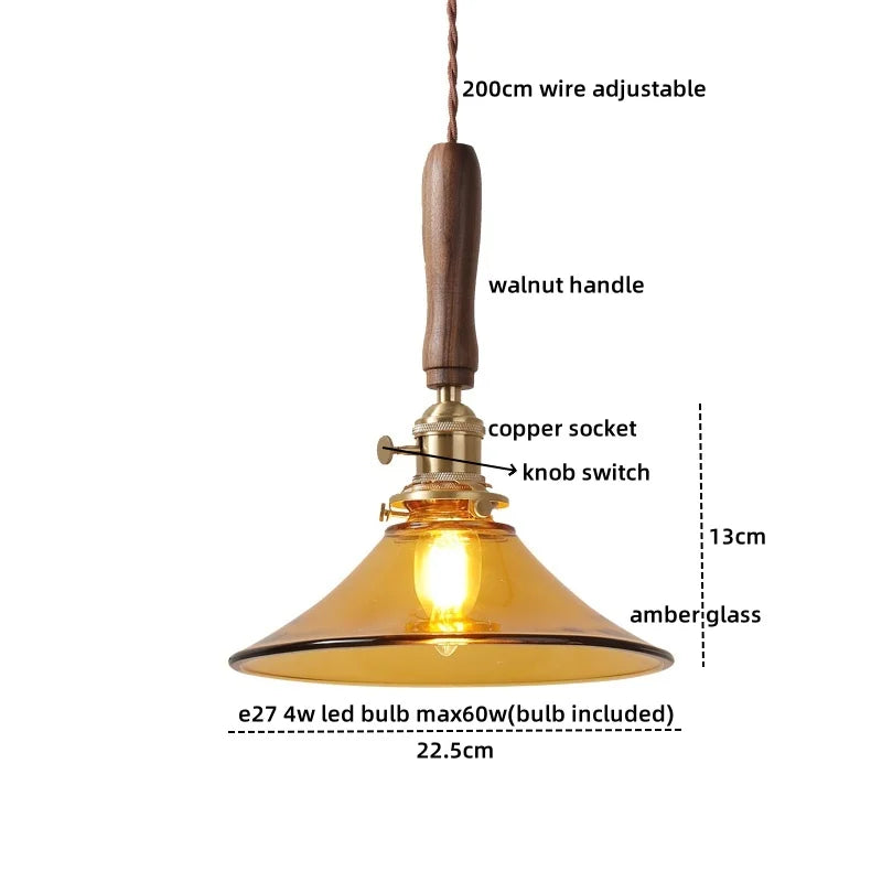 Axyaa Nordic LED Pendant Lights Glass Walnut Copper Hanging Lamp