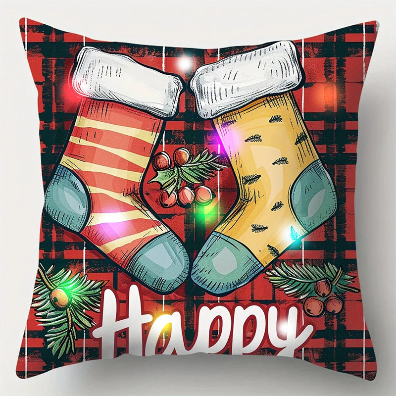 Axyaa LED Christmas Pillowcase with Santa Claus Snowman Bell Design